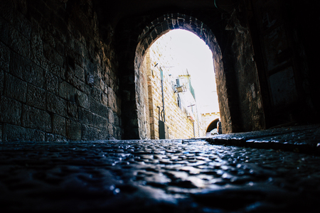 Jerusalem israel June 09, 2018 View of the street of the old city of Jerusalem from the ground level in the afternoonのeditorial素材