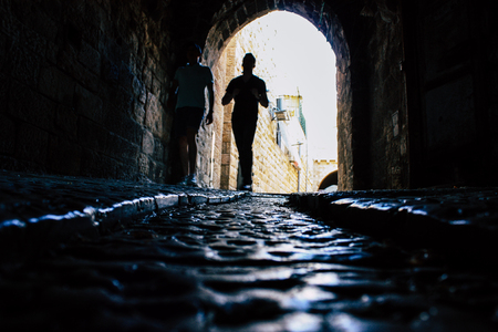Jerusalem israel June 09, 2018 View of the street of the old city of Jerusalem from the ground level in the afternoonのeditorial素材