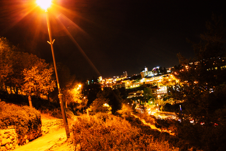 Jerusalem Israel June 22, 2018 Panoramic view of Jerusalem in the night from the outer wall of the old cityのeditorial素材