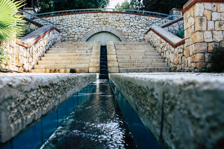 view of the Teddy park garden and fountain in Jerusalem Israelの写真素材