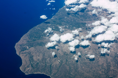 Aerial view of the shores of the Mediterranean Sea at 10,000 feet altitude in the afternoonの写真素材
