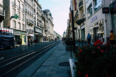 Reims France July 02, 2018 View of the tramway of the city of Reims in France in the morning