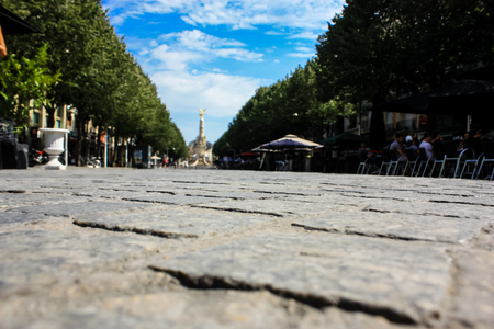 Reims France July 02, 2018 View of buildings in Place d'Erlon at the city of Reims in the morningのeditorial素材