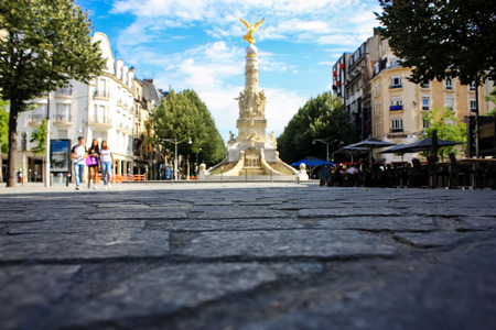 Reims France July 02, 2018 View of buildings in Place d'Erlon at the city of Reims in the morningのeditorial素材