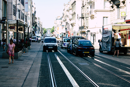 Reims France July 02, 2018 View of the tramway of the city of Reims in France in the morningのeditorial素材