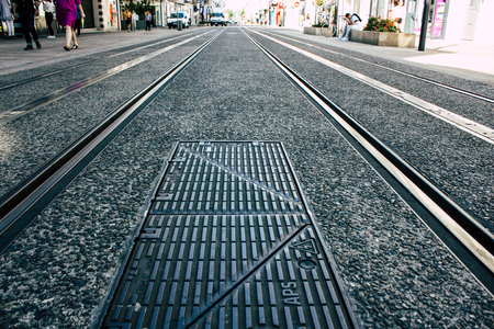 Reims France July 02, 2018 View of the tramway of the city of Reims in France in the morningのeditorial素材