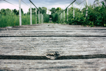 View of a wood bridge from the ground level near Reims in Franceの写真素材