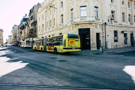 Reims France July 02, 2018 View of the public transport bus of the city of Reims in France in the morningのeditorial素材