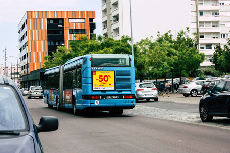 Reims France July 02, 2018 View of the bus of the city of Reims in France in the morningのeditorial素材