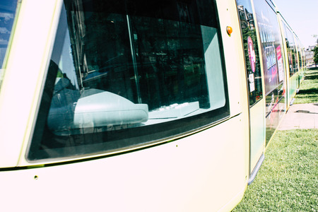 Reims France July 02, 2018 View of the tram and tramway of the city of Reims in France in the morningのeditorial素材