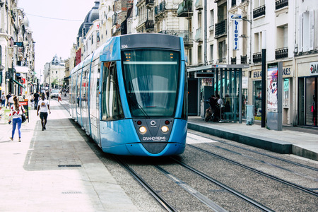 Reims France July 02, 2018 View of the tram and tramway of the city of Reims in France in the morningのeditorial素材
