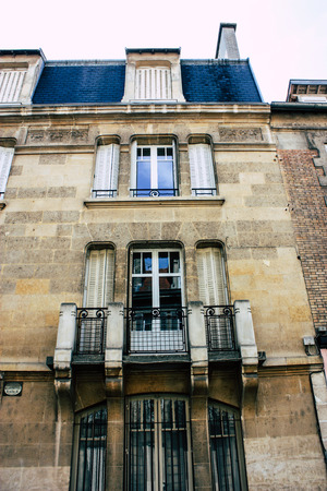 Reims France July 02, 2018 View of buildings in Rue Des Poissonniers street of the city of Reims in the morningのeditorial素材