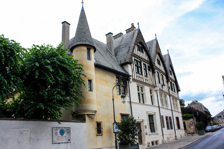 Reims France July 03, 2018 View of traditional buildings in the streets in the city center of Reims...