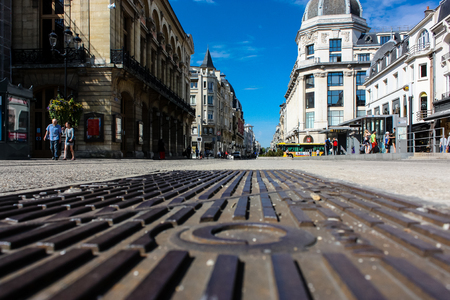 Reims France July 02, 2018 View of residential buildings in the streets of the city of Reims in France in the morningのeditorial素材
