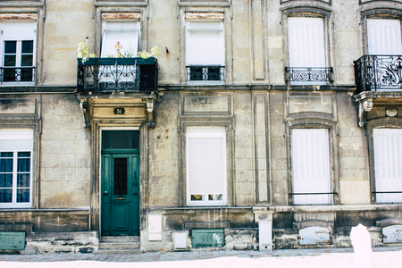 Reims France July 02, 2018 View of buildings in Rue Buirette street at the city of Reims in the morningのeditorial素材