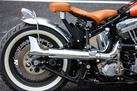 Reims France July 03, 2018 View of a Harley Davidson motorbike parked in the street of Reims in the...