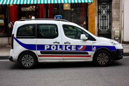 Reims France July 03, 2018 View of a French police car parked in the street of Reims in the...