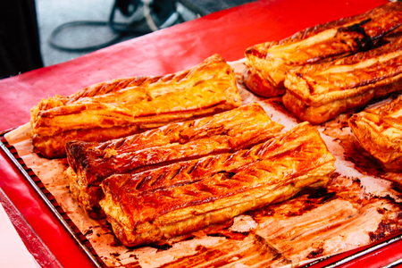 Reims France July 14, 2018 View of a truck selling delicatessen and meat pies at the Reims market in the morningのeditorial素材