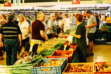 Reims France July 14, 2018 View of unknowns people shopping at the Reims market in the morningのeditorial素材