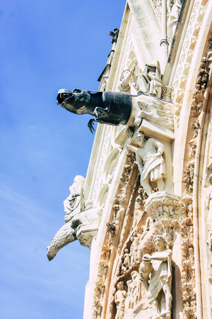 Reims France July 16, 2018 View of the exterior facade of Notre Dame Cathedral in Reims in the afternoonのeditorial素材