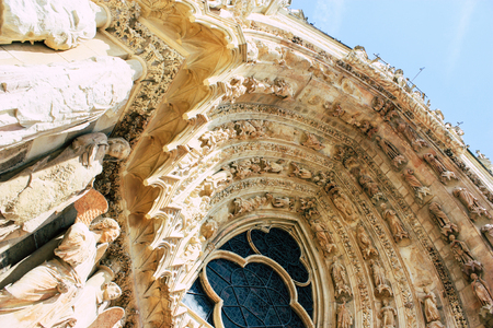 Reims France July 16, 2018 View of the exterior facade of Notre Dame Cathedral in Reims in the afternoonのeditorial素材