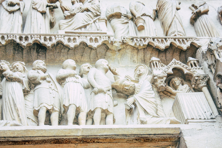 Reims France July 16, 2018 View of the exterior facade of Notre Dame Cathedral in Reims in the afternoonのeditorial素材