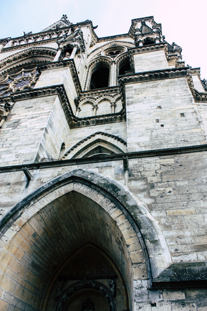 Reims France July 16, 2018 View of the exterior facade of Notre Dame Cathedral in Reims in the afternoonのeditorial素材