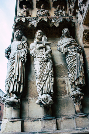 Reims France July 16, 2018 View of the exterior facade of Notre Dame Cathedral in Reims in the afternoonのeditorial素材