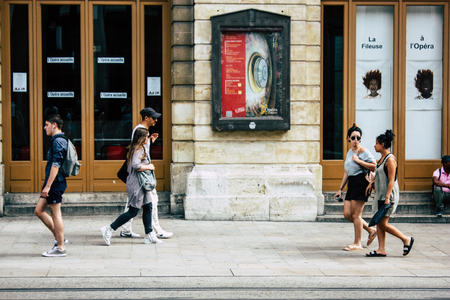 Reims France July 23, 2018 View of unknowns people walking in the street of Reims in the afternoonのeditorial素材