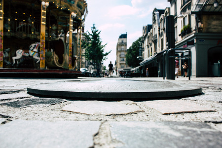 Reims France July 23, 2018 View of unknowns people walking in the street of Reims in the afternoonのeditorial素材