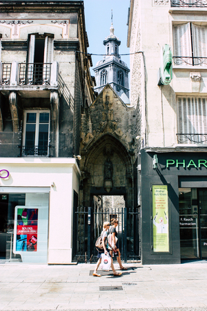 Reims France July 23, 2018 View of unknowns people walking in the street of Reims in the afternoonのeditorial素材