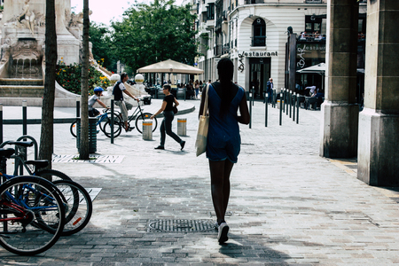 Reims France July 23, 2018 View of unknowns people walking in the street of Reims in the afternoonのeditorial素材