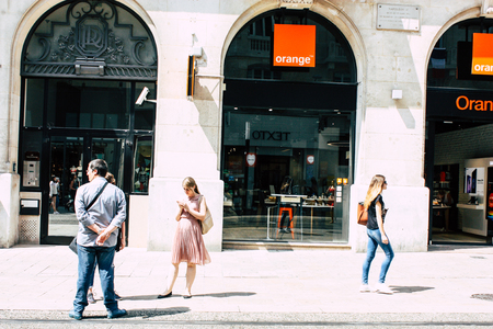 Reims France July 23, 2018 View of unknowns people walking in the street of Reims in the afternoonのeditorial素材