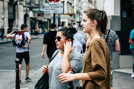 Reims France July 23, 2018 View of unknowns people walking in the street of Reims in the afternoonのeditorial素材