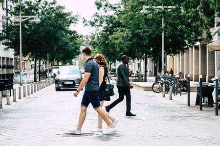 Reims France July 23, 2018 View of unknowns people walking in the street of Reims in the afternoonのeditorial素材