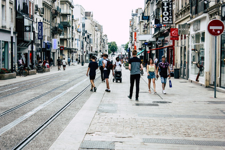Reims France July 23, 2018 View of unknowns people walking in the street of Reims in the afternoonのeditorial素材