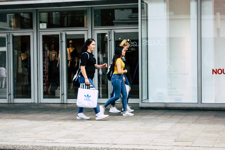 Reims France July 23, 2018 View of unknowns people walking in the street of Reims in the afternoonのeditorial素材