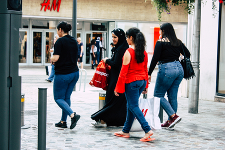 Reims France July 23, 2018 View of unknowns people walking in the street of Reims in the afternoonのeditorial素材