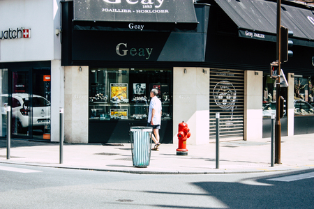 Reims France July 23, 2018 View of unknowns people walking in the street of Reims in the afternoonのeditorial素材