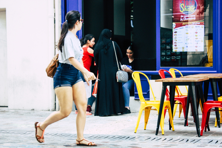 Reims France July 23, 2018 View of unknowns people walking in the street of Reims in the afternoonのeditorial素材