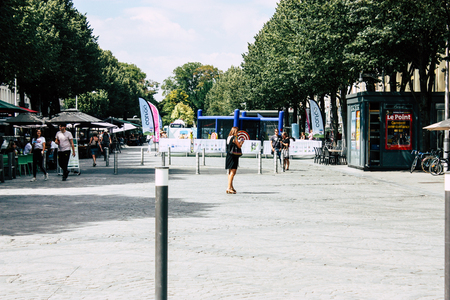 Reims France July 23, 2018 View of unknowns people walking in the street of Reims in the afternoonのeditorial素材