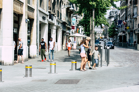 Reims France July 23, 2018 View of unknowns people walking in the street of Reims in the afternoonのeditorial素材