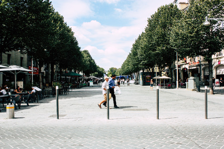 Reims France July 23, 2018 View of unknowns people walking in the street of Reims in the afternoonのeditorial素材
