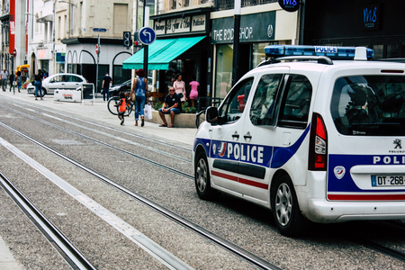 Reims France July 23, 2018 View of a French police car in the street of Reims in the afternoonのeditorial素材
