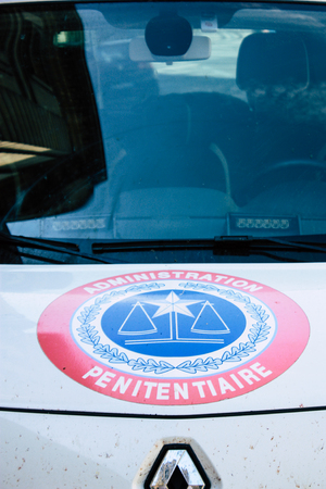 Reims France July 16, 2018 View of a French police car parked in the street of Reims in the afternoonのeditorial素材