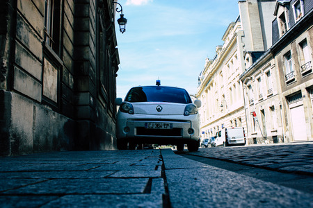 Reims France July 16, 2018 View of a French police car parked in the street of Reims in the afternoonのeditorial素材