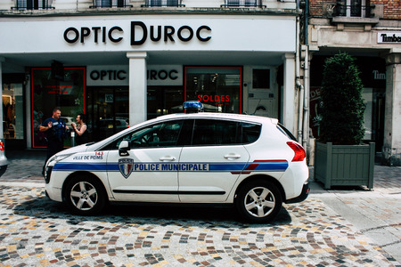 Reims France July 23, 2018 View of a French police car in the street of Reims in the afternoonのeditorial素材