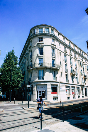 Reims France July 16, 2018 View of unknown people walking in the street of Reims in the afternoonのeditorial素材