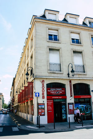 Reims France July 16, 2018 View of unknown people walking in the street of Reims in the afternoonのeditorial素材