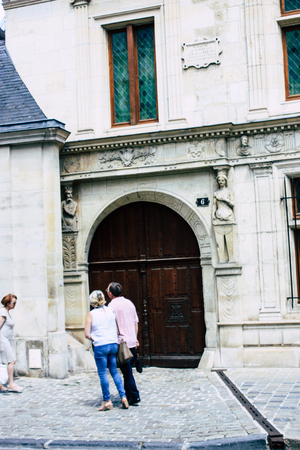 Reims France July 16, 2018 View of unknown people walking in the street of Reims in the afternoonのeditorial素材